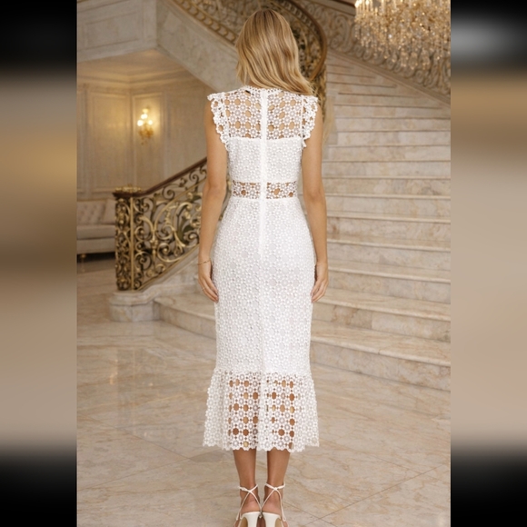 White Floral Lace Two-Piece Midi Dress - Picture 2 of 12